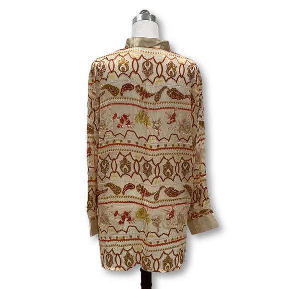 OTO Sheer Oversized Paisley Long Sleeve Blouse - Picture 2 of 4